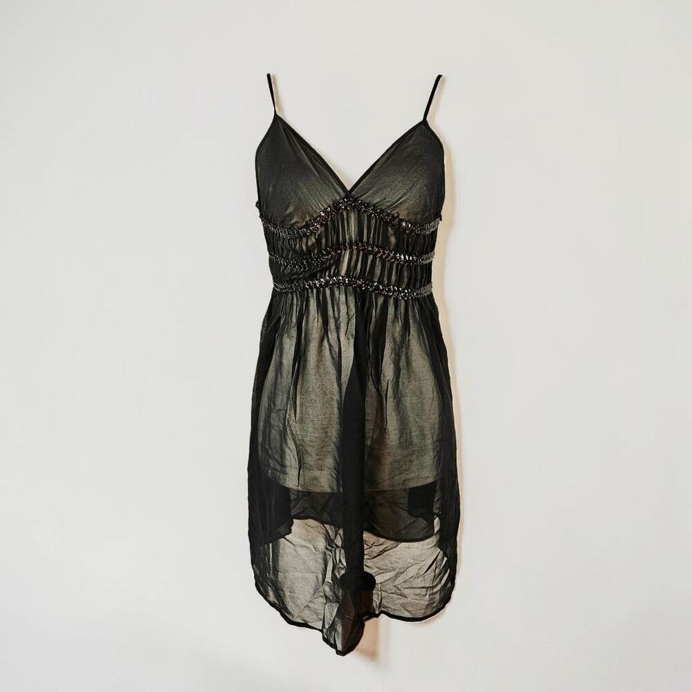Euro Silk Slip Dress Sequin Black Whimsigoth Intimissimi - Small
